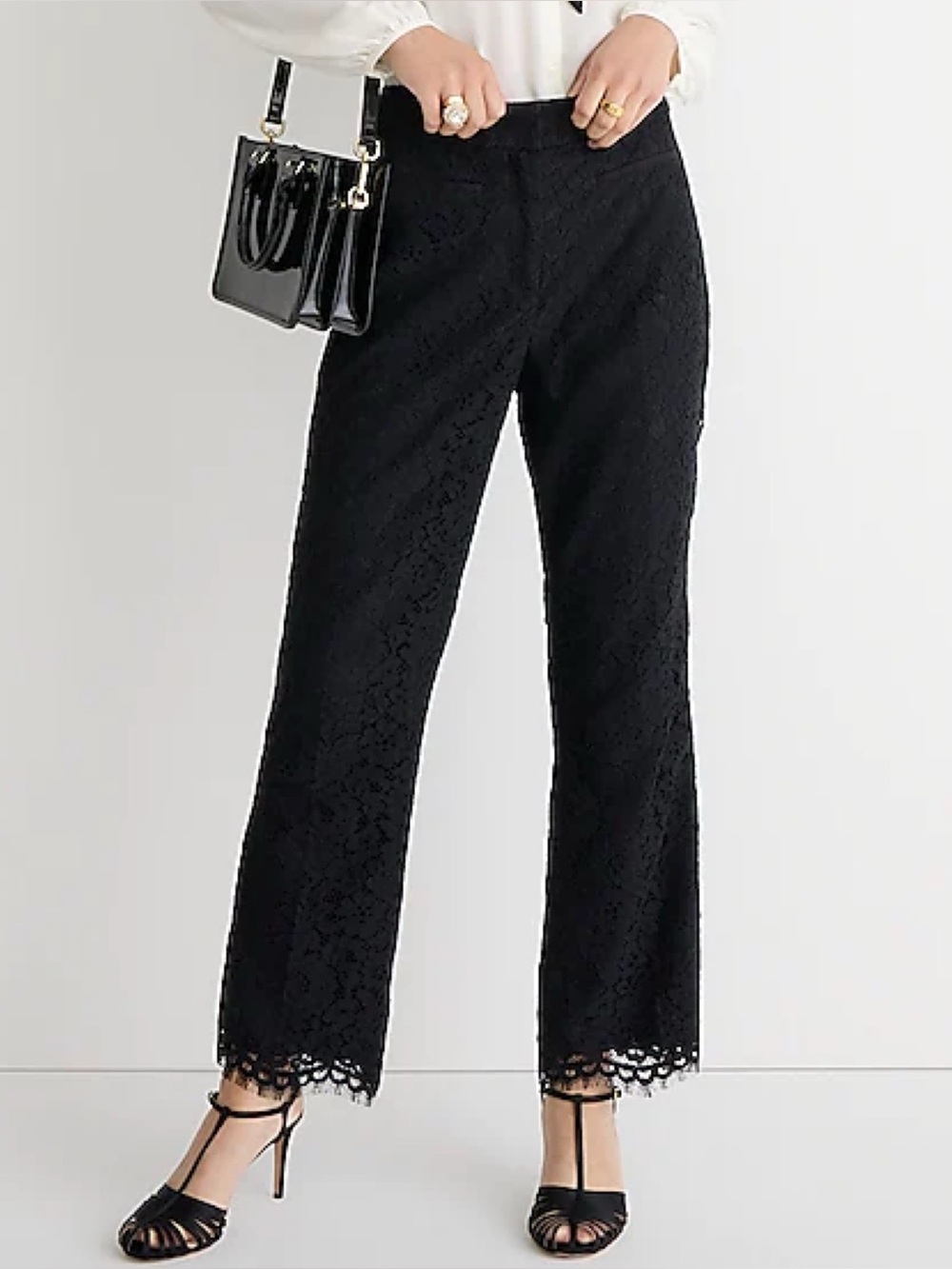 J. Crew Willa Lace Cropped Flare Pants in Black